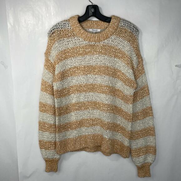 Madewell Baez Camel Beige Stripe Pullover Long Sleeve Sweater NWOT Size XS - Picture 4 of 10